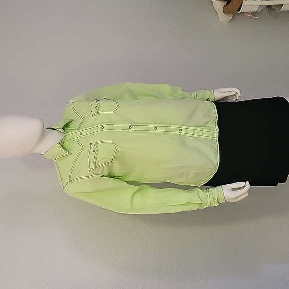 Life STYLE Cowboy Core Neon Acid Green Snap Button Western Rodeo Shirt - Picture 2 of 5